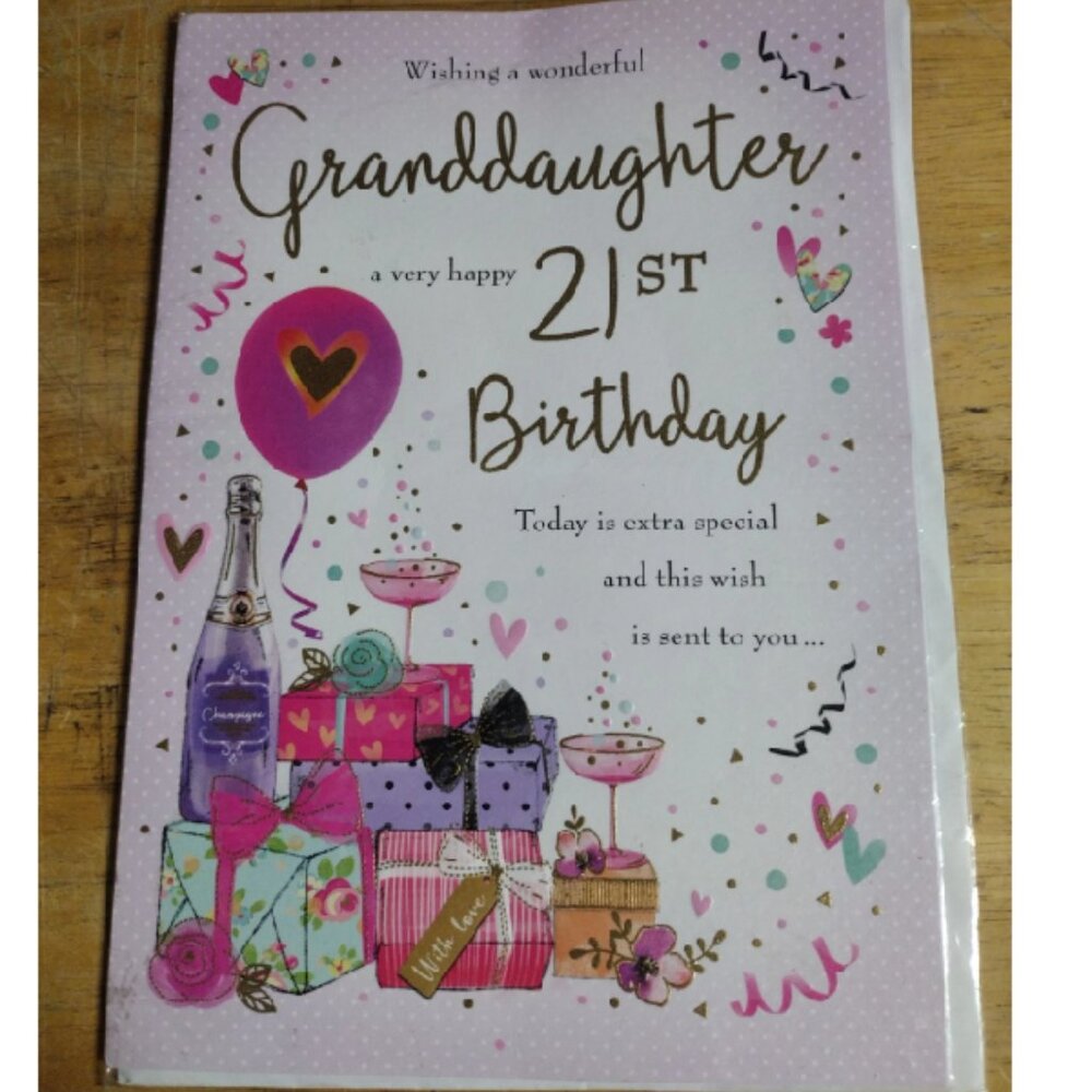 Traditional Milestone Age Birthday Card Age 21 Granddaughter - 10 x 7 inches